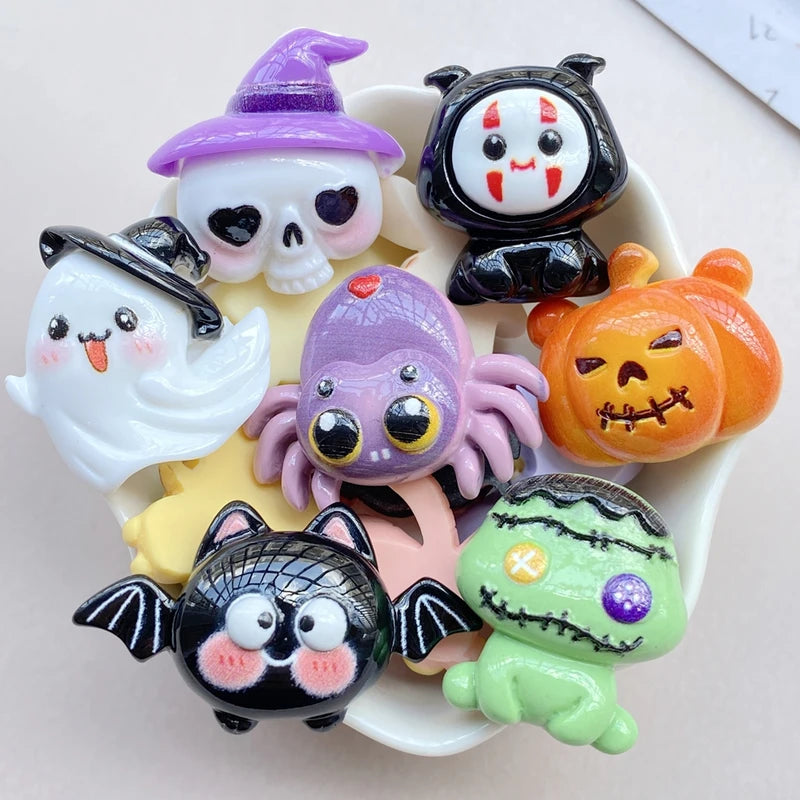 8Pcs Kawaii Halloween Cartoon Resin Flat Back Scrapbooking Jewelry Craft Decorations