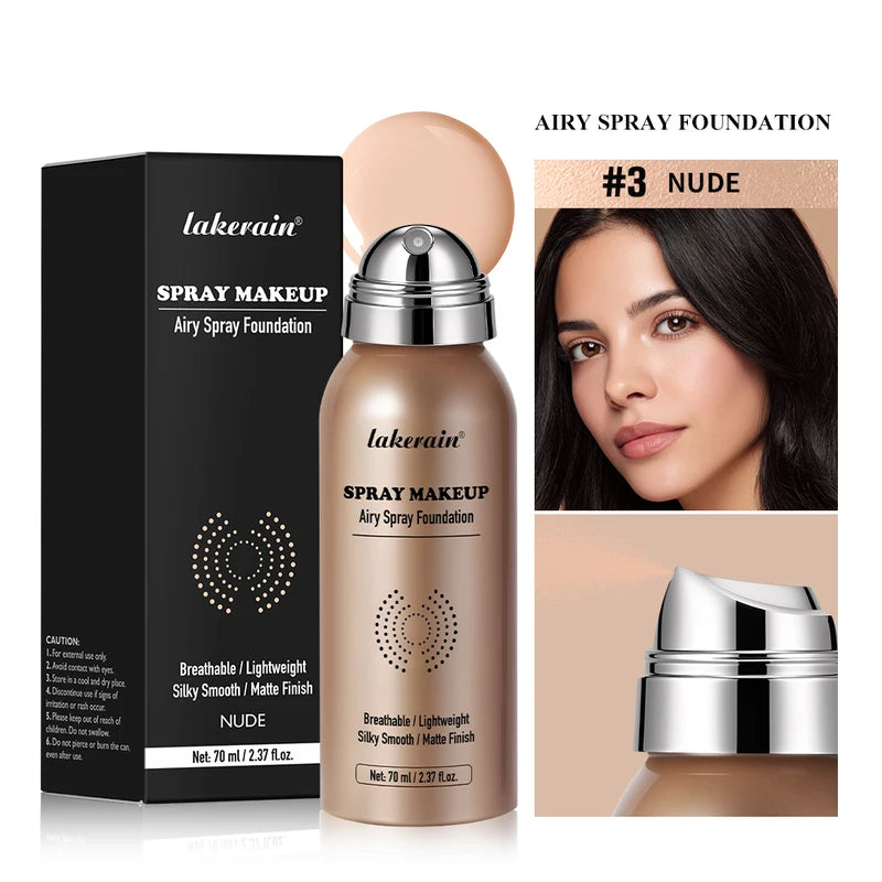 Spray Foundation with Brush Long-Lasting Water-Resistant Matte Full Coverage