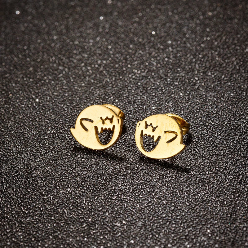 Cute Cartoon Ghost Earrings Set - Halloween Jewelry Minimalist Studs
