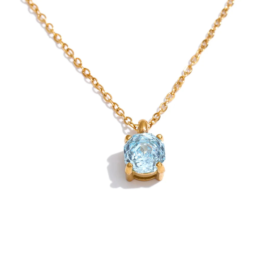 Stainless Steel Rose Flower Shape Drop Necklace with Zirconia - Korean Jewelry