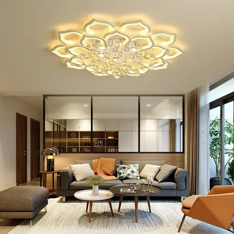 Modern Crystal Petal Ceiling Lamp - Dimmable LED Lighting for Living Room & Bedroom