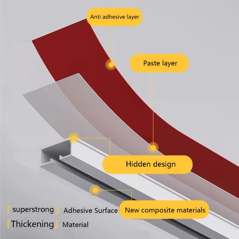Self-Adhesive Curtain Track No Drill Wall & Ceiling Mount Silent Sliding Rail