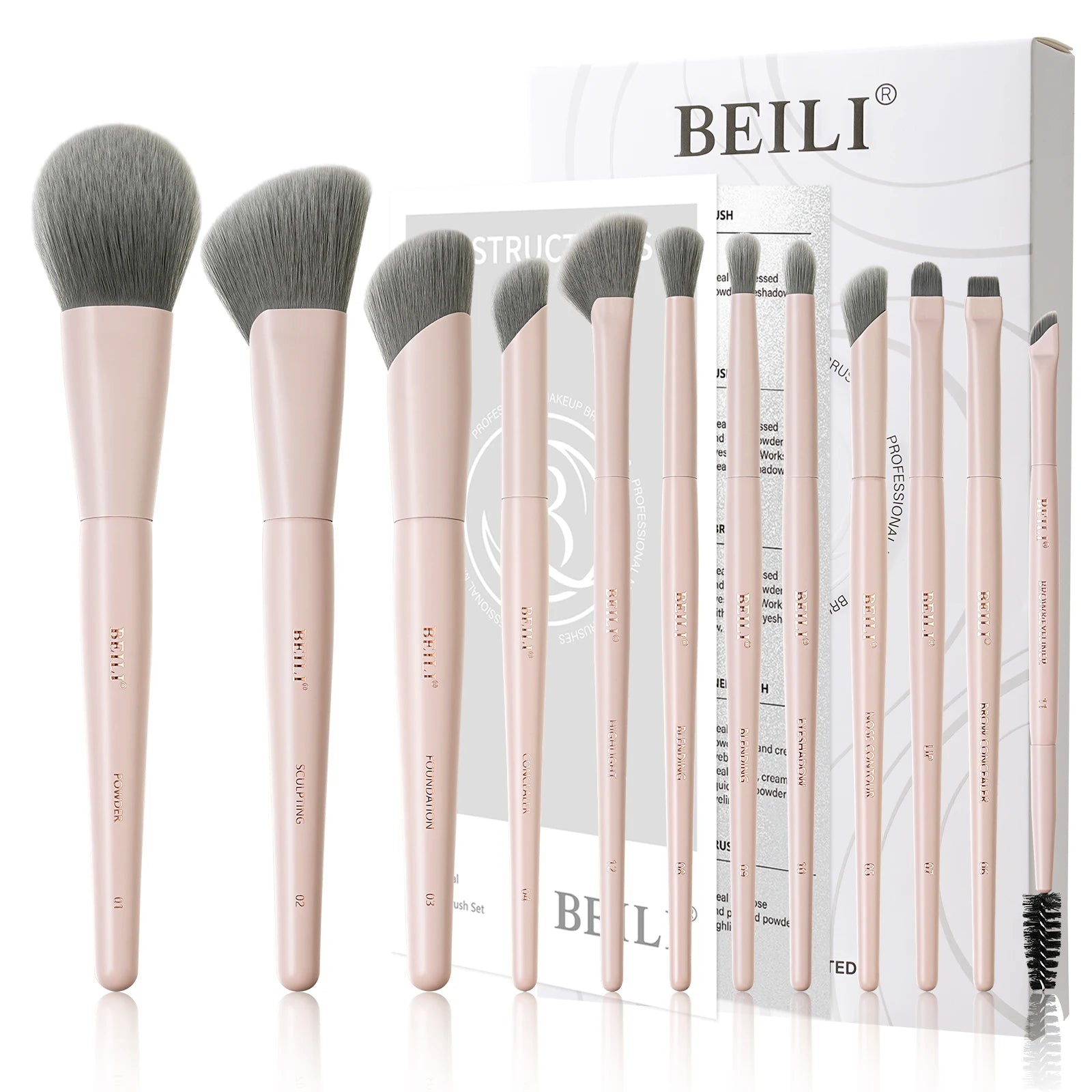 Professional Vegan Makeup Brush Set 12 Pcs - Eco-Friendly Synthetic Brushes for Face & Eyes
