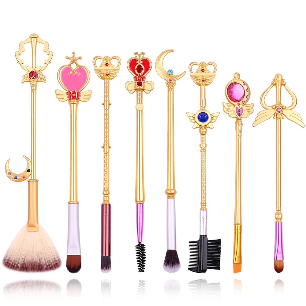 Anime Sailor Moon Makeup Brush Set with Cartoon Magic Wand Design - 8 Pieces