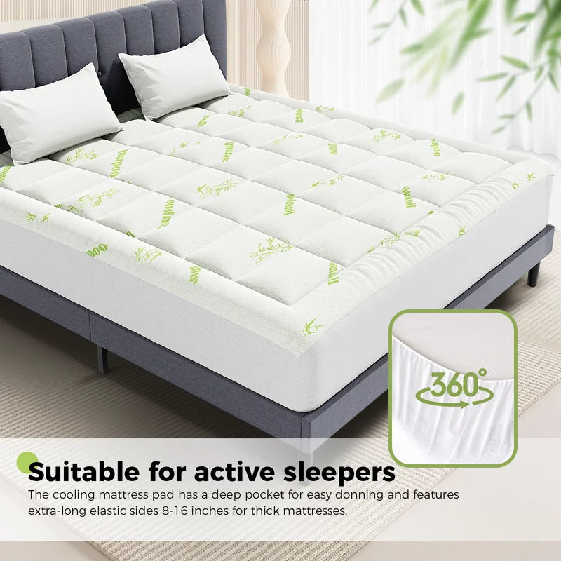 Bamboo Fiber Mattress Topper with Deep Pockets - Cooling & Support