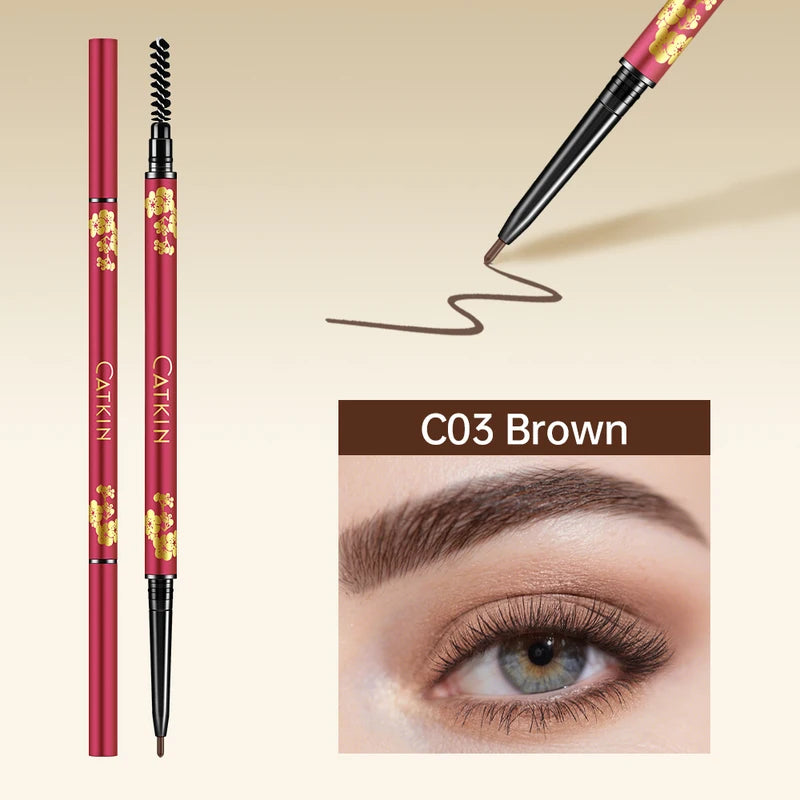Eyebrow Pencil Waterproof Smudge-Proof 1.5mm Fine Tip with Built-in Brush