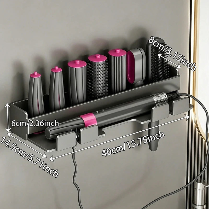 Wall-Mounted Hair Dryer & Styling Tool Storage Rack No-Drill Bathroom Organizer