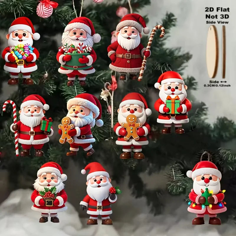 10-Piece Wooden Santa Claus and Gingerbread Man Holiday Decorations Set