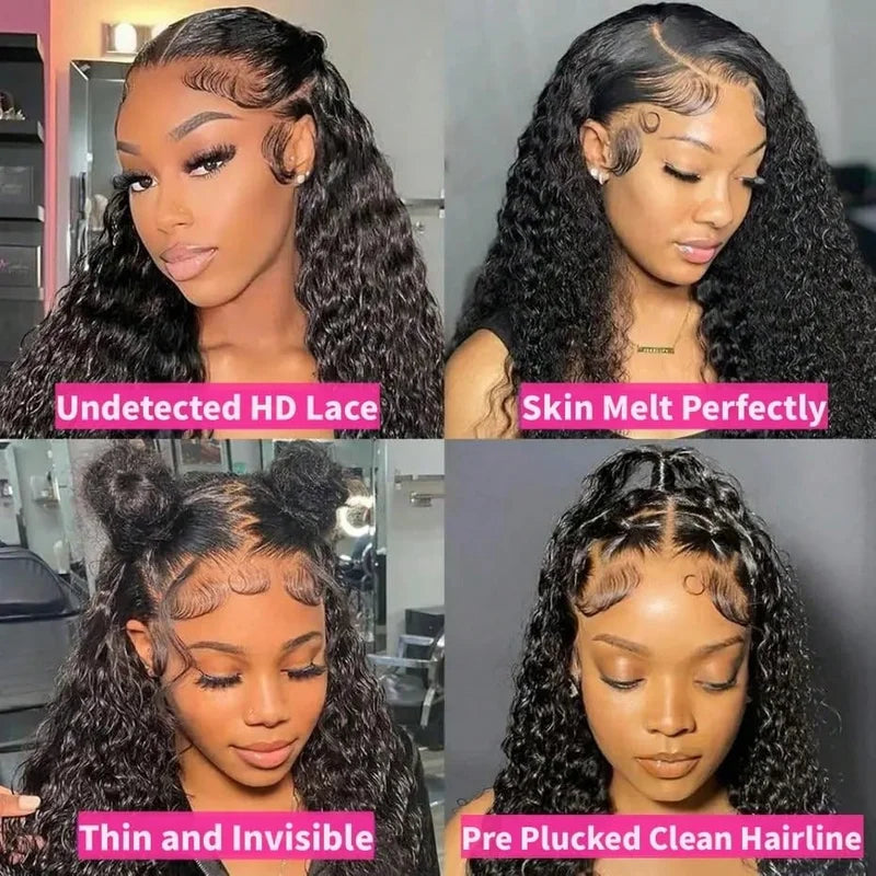 HD Lace Frontal Wig 40in Brazilian Virgin Human Hair Deep Wave Natural Hairline