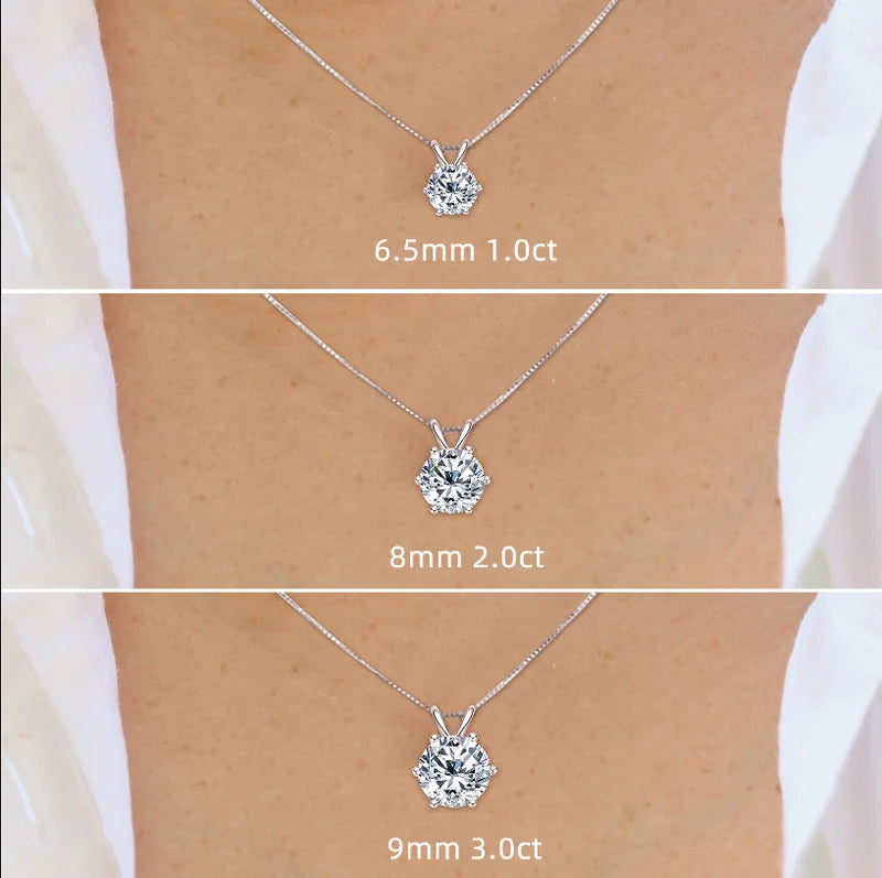 Moissanite Pendant Necklace 0.5ct-5ct in Sterling Silver with Certificate