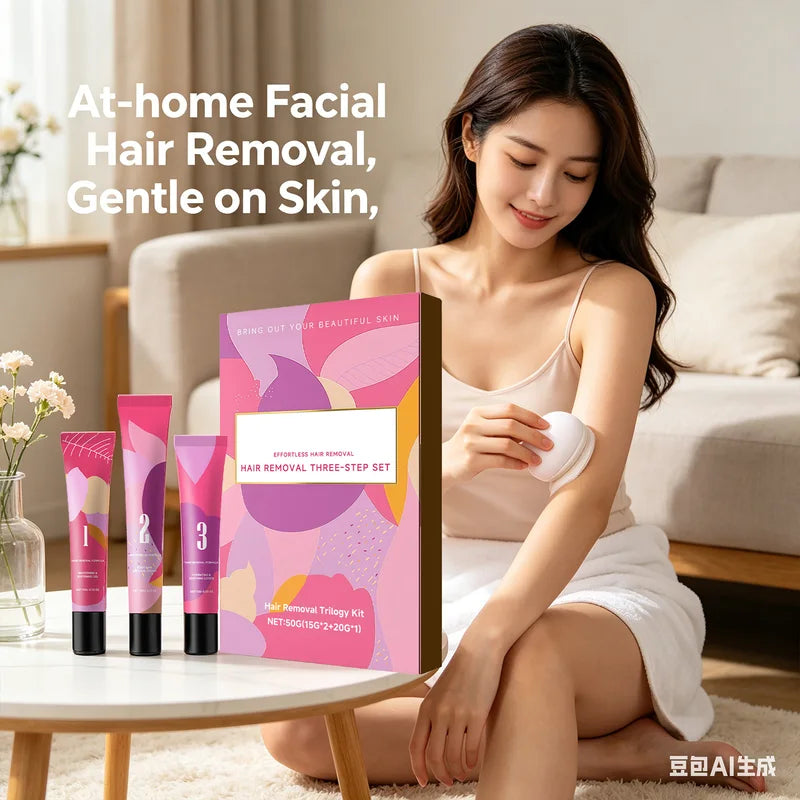 Facial Hair Removal Kit for Sensitive Skin - Gentle 3-Step Set, 50g