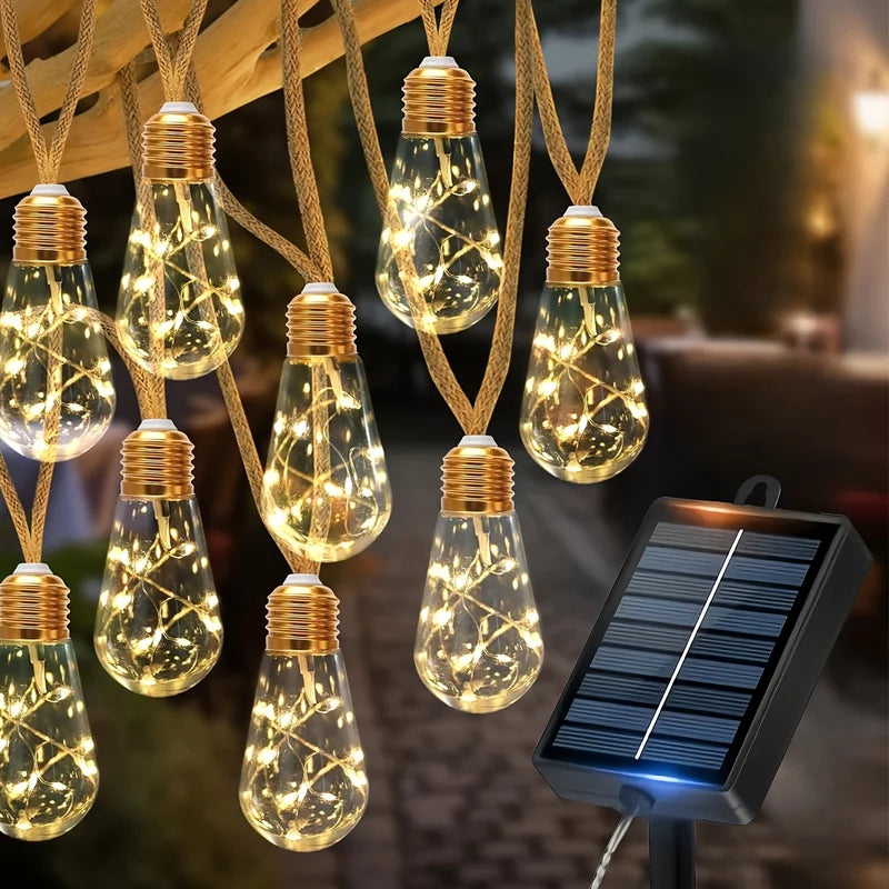 Solar Outdoor String Lights with 8 Modes, 15/10 Bulbs for Garden, Patio, Party, Christmas
