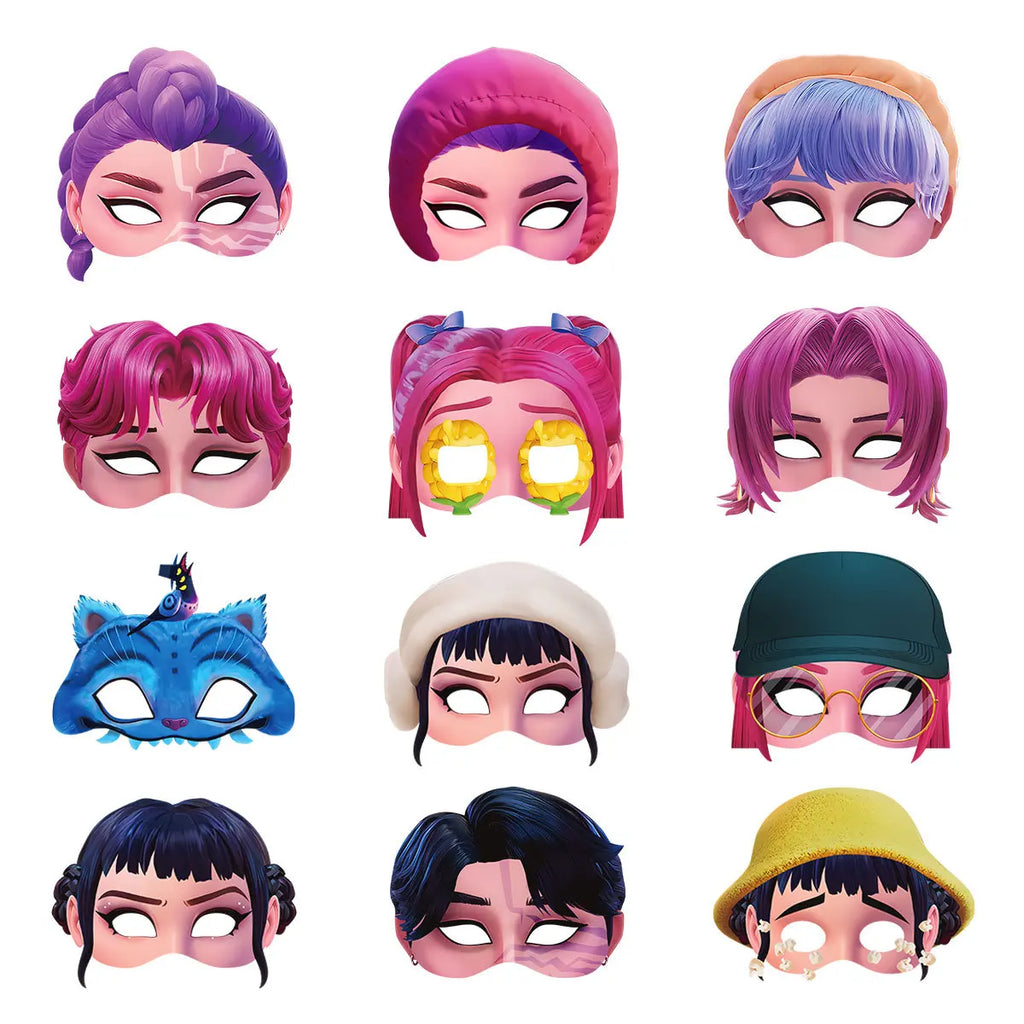 12pcs Party Paper Masks Set for Photo Booths Kpop Girl Group Style Fun Masks