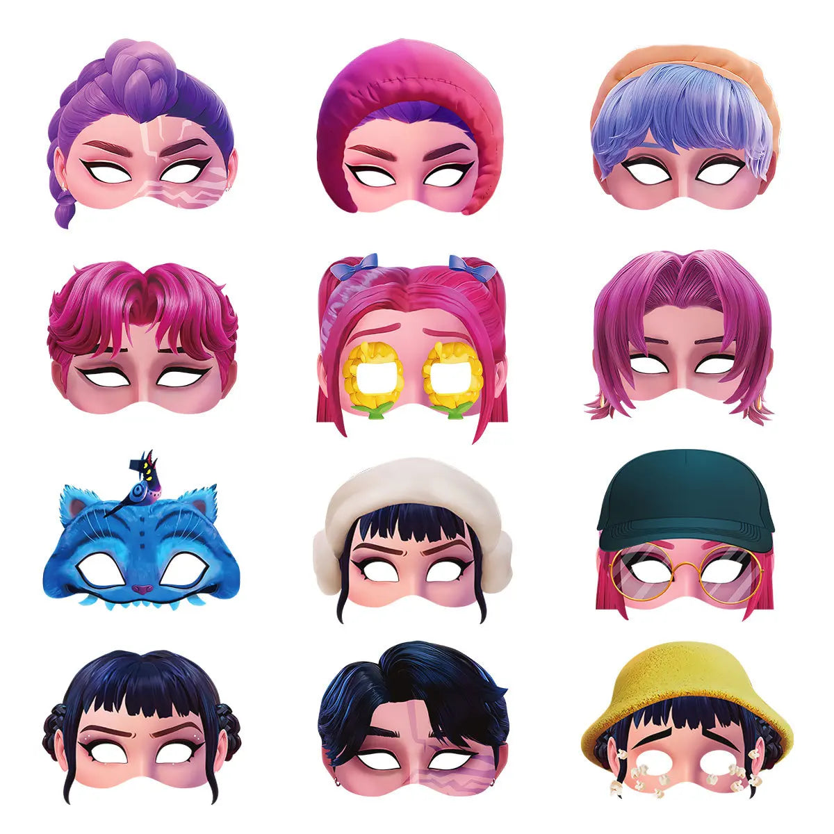 12pcs Party Paper Masks Set for Photo Booths Kpop Girl Group Style Fun Masks