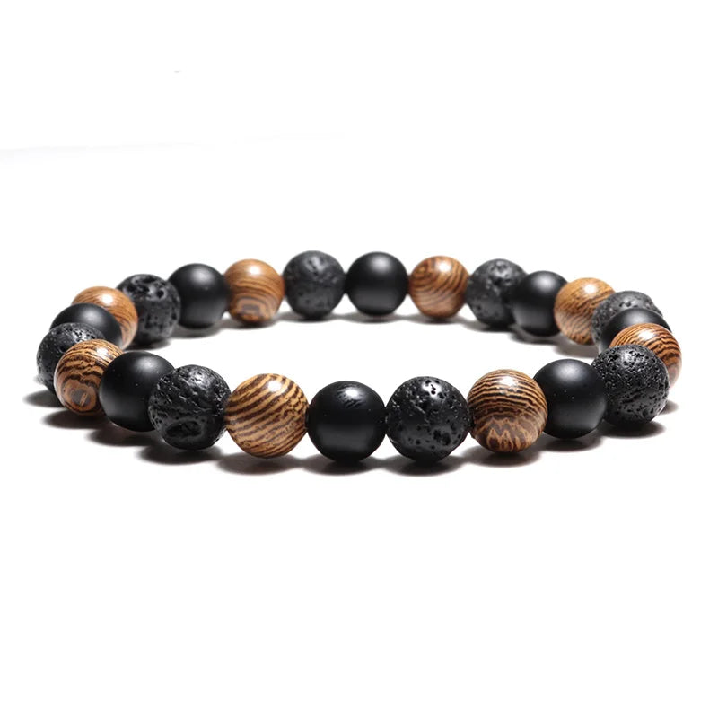 Natural Stone Beaded Buddha Bracelet with Wooden, Malachite, Tiger Eye & Obsidian For Yoga & Meditation