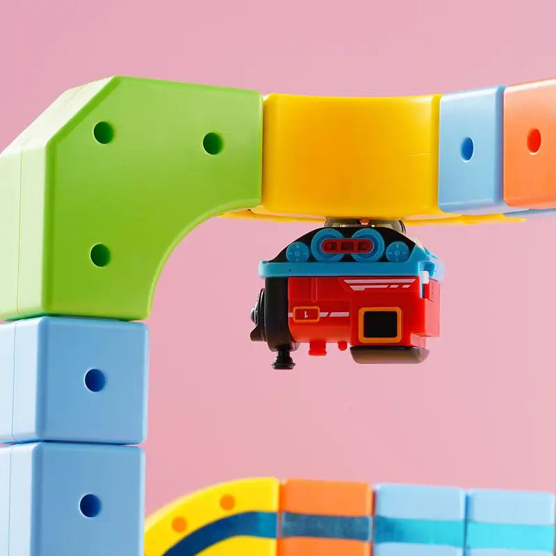 Magnetic Electric Train Toy Set for Toddlers - Battery Operated Locomotive & Building Blocks