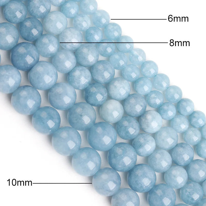 Natural Aquamarine & Agate Bead Set - Round Loose Spacer Beads for Jewelry Making