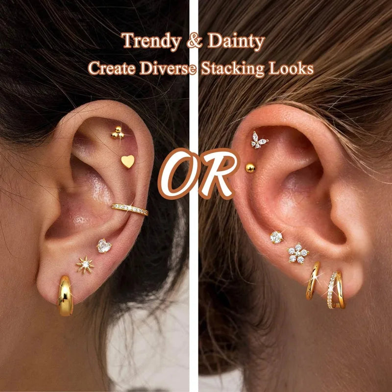 Flat Back Earrings for Women Surgical Steel Cartilage & Tragus Piercings