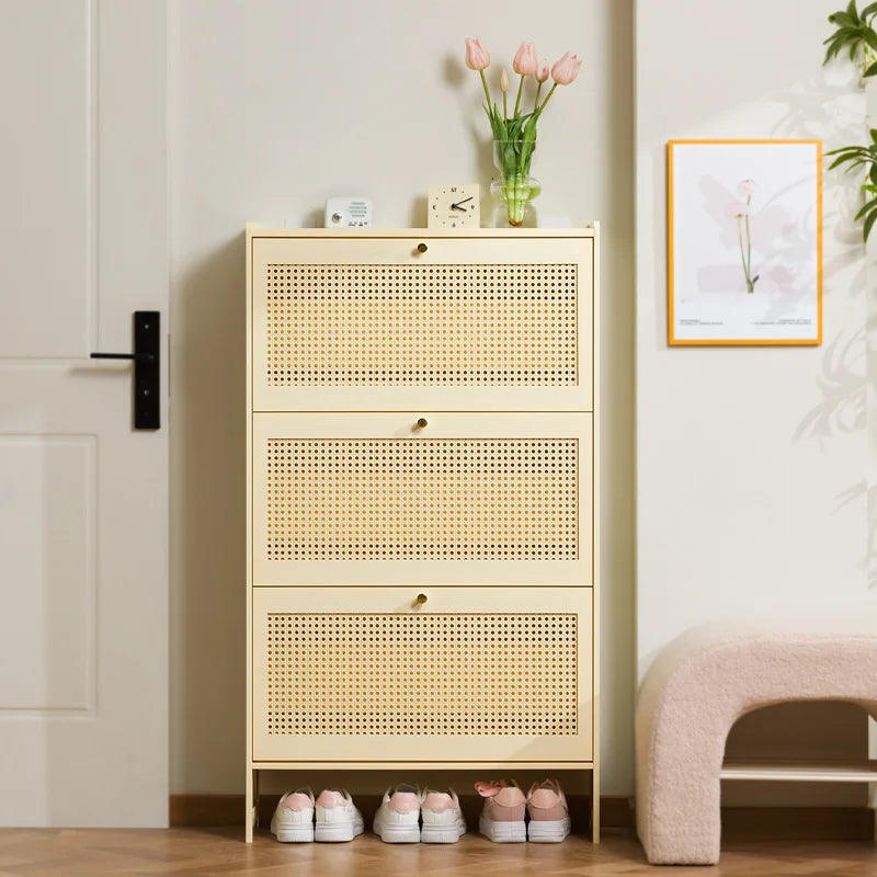 Multi-Layer Bamboo Shoe Cabinet Wall-Mounted Flip Storage Dust-Proof Narrow Organizer