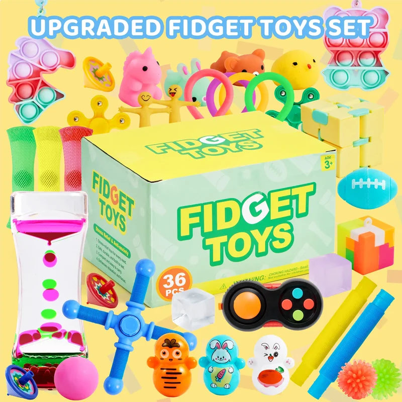 Sensory Fidget Toys Set for Kids and Adults - Stress Relief and Autism Toys, Party Favors, Classroom Prizes, 60 Pieces