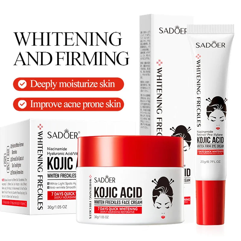 Kojic Acid Skin Care Set with Face and Eye Cream for Brightening & Moisturizing