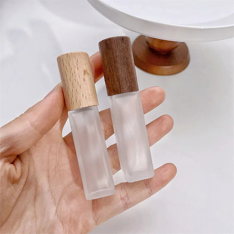 9ml Clear Frosted Glass Spray Vials with Atomizer & Wooden Cap - Travel Perfume Bottles