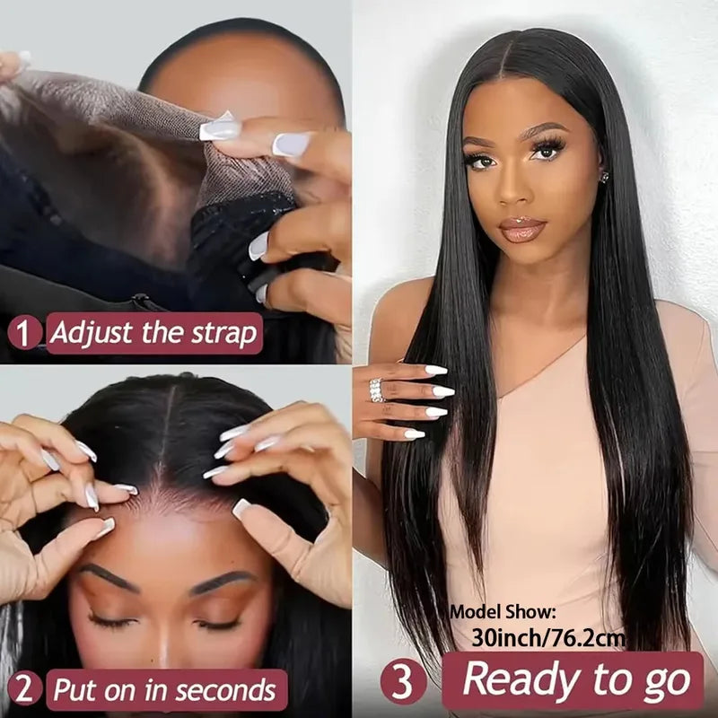 Pre Plucked 40 Inch Human Hair Wigs with Lace Frontal & Baby Hair, Glueless, Bone Straight