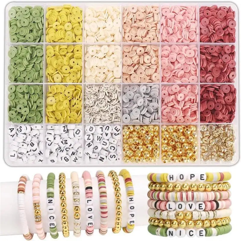 DIY Clay Bead Bracelet Making Kit with Golden Letter Beads - Friendship Jewelry Supplies for Women