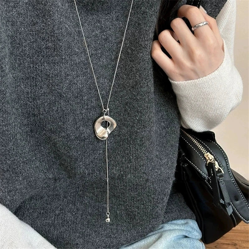 Trendy Irregular Metal Pendant Necklace for Women and Couples with Adjustable Snake Chain and Leather