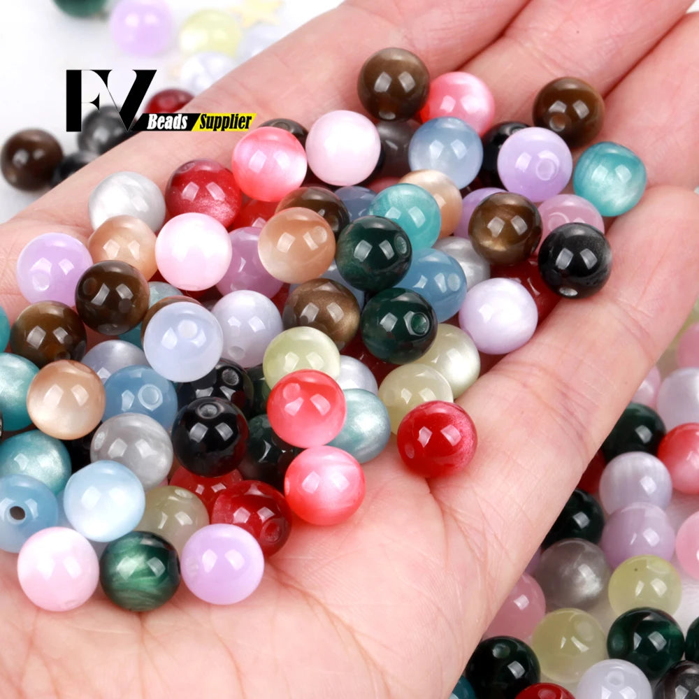 Imitation Cat Eye Round Beads for Jewelry Making - 8-20mm, Assorted Colors, 100pcs