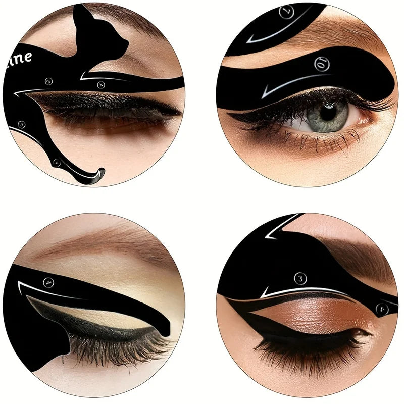 Eyeliner Stencils Set for Smoky Eyes & Winged Cat Eye Makeup - Beginner Friendly, Chemical-Free, 4 Pairs