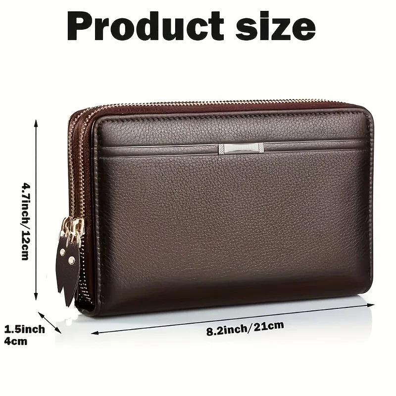 Men's Long Leather Wallet Clutch with RFID Blocking Large Business Card Holder