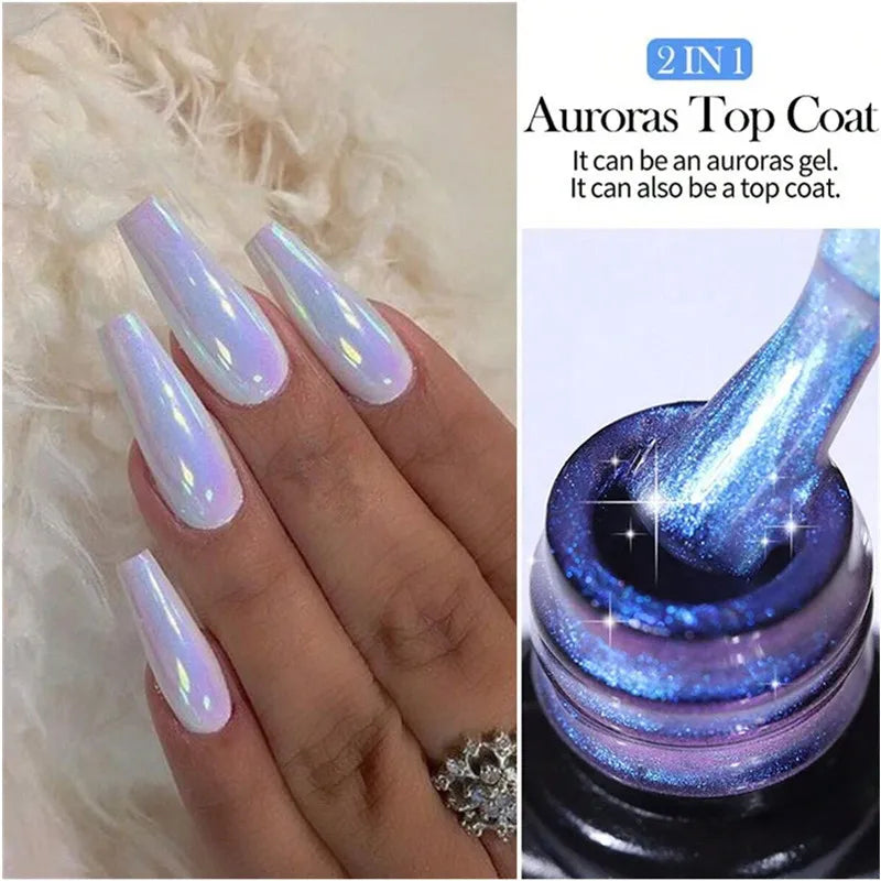 2-in-1 Glitter Top Coat Gel Nail Polish - Holographic Semi-Permanent UV Varnish