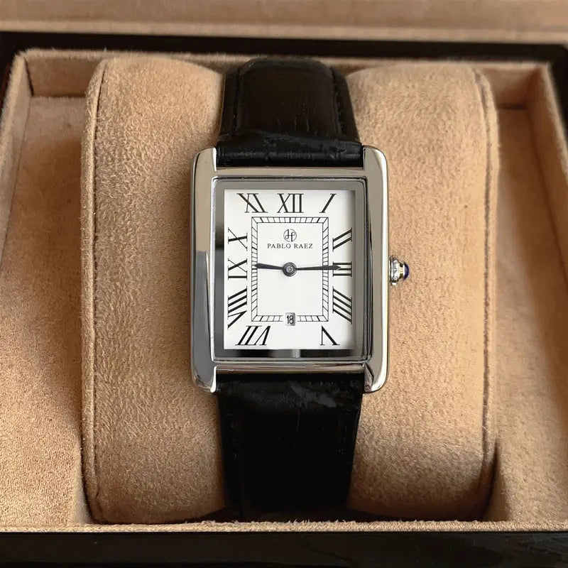 Men's Business Retro Classic Leather Waterproof Quartz Watch with Calendar and Box