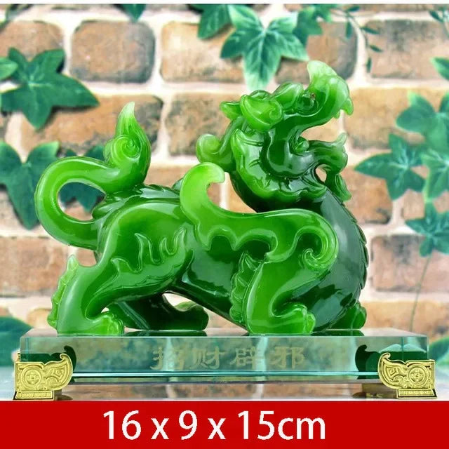 Imitation Jade Pixiu Feng Shui Statue Decor Resin Sculpture for Home Office
