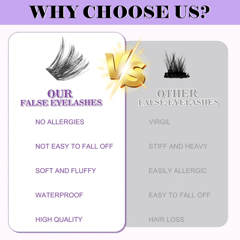 Wispy Thick False Eyelash Clusters - Natural Fluffy 3D Volume DIY Eyelash Extensions