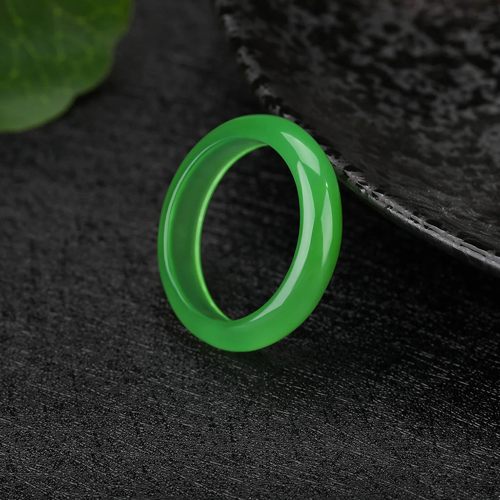 Green Jade Gemstone Ring - 6mm Wedding Band & Lucky Fengshui Jewelry for Her