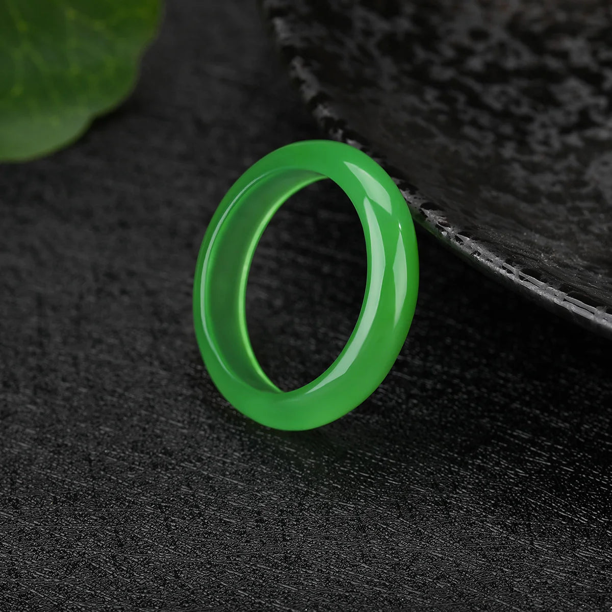 Green Jade Gemstone Ring - 6mm Wedding Band & Lucky Fengshui Jewelry for Her