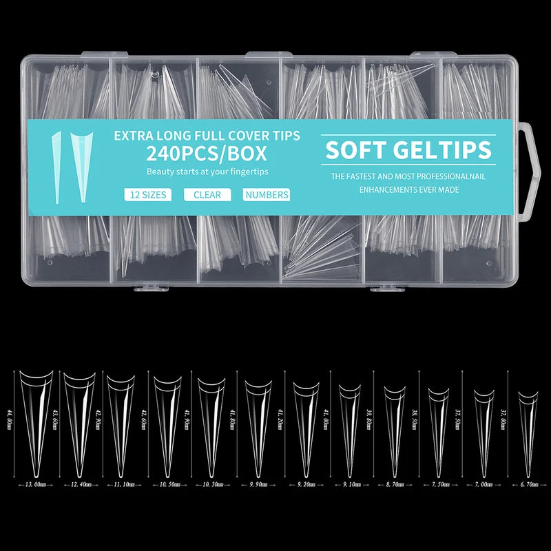 240pcs XXL Stiletto False Nails Set French Half Cover Gel Tips Manicure Supplies