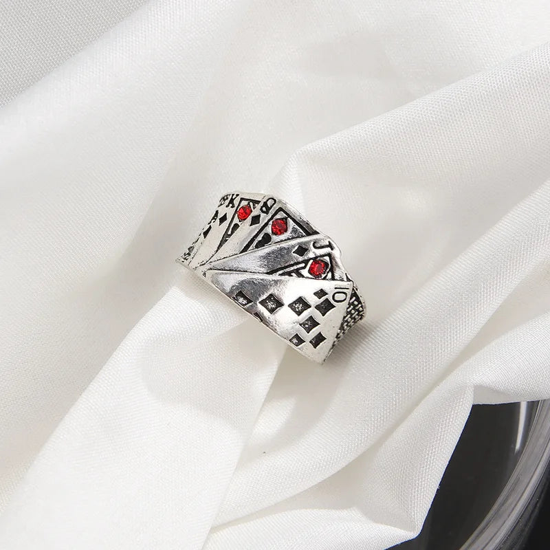 Vintage Metal Poker Ring for Men Women Adjustable Card Playing Jewelry