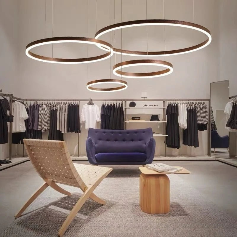 Modern Aluminum Ring Pendant Light - Acrylic LED Chandelier for Living & Dining Rooms