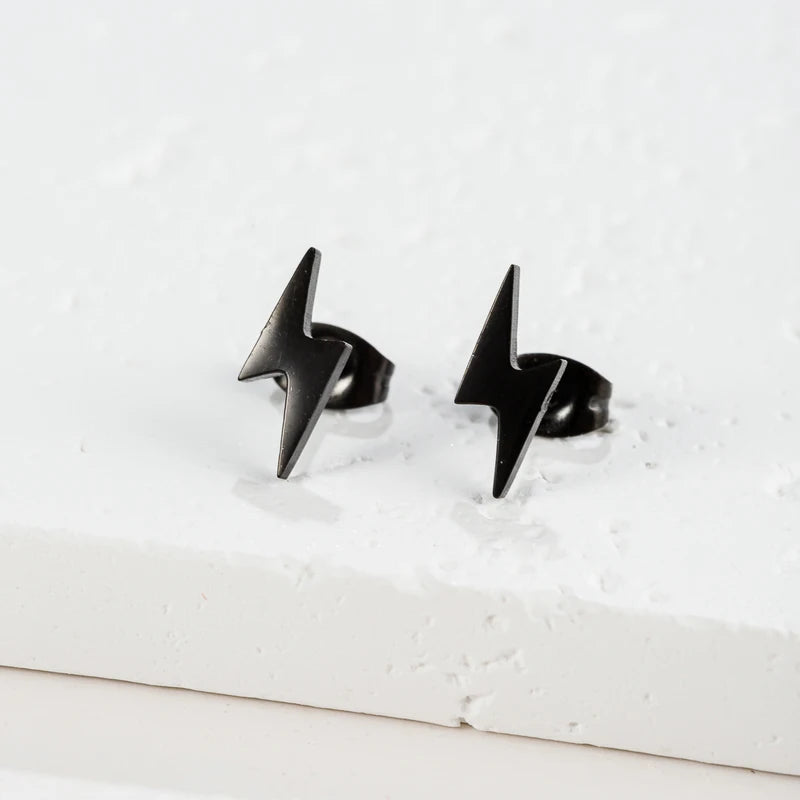 Stainless Steel Lightning Bolt Earrings for Men Women Punk Jewelry - Multiple Colors