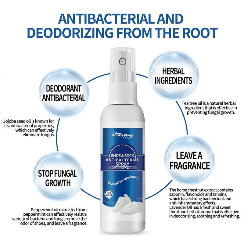 60ml Antibacterial Shoe & Foot Odor Spray - Refresh & Deodorize Shoes, Socks, and Feet