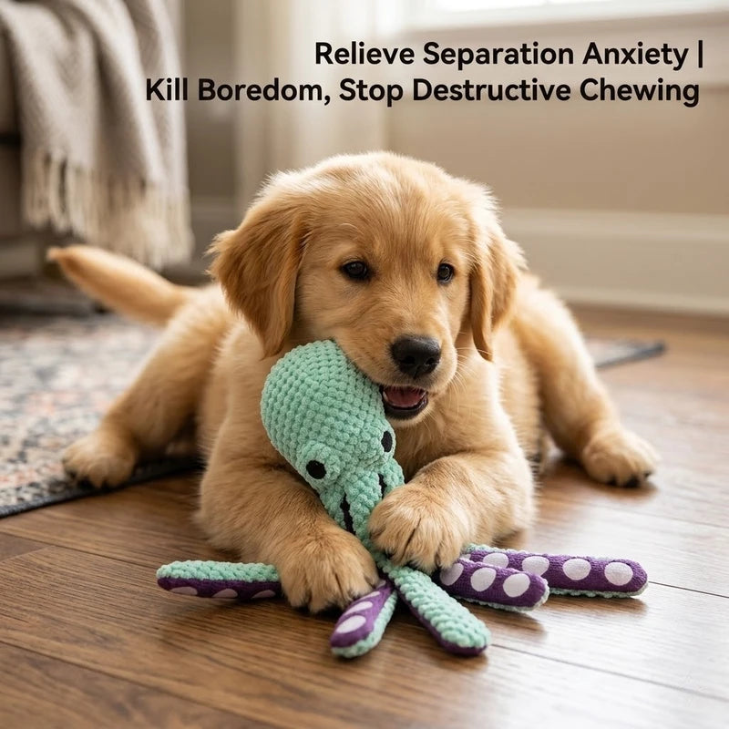 Squeaky Octopus Dog Toy with Plush Pineapple Design, Crinkle Tentacles & Squeaker for Small Medium Dogs