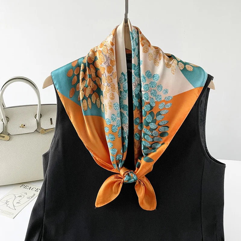 Custom Silk Scarf with Printed Design for Women - Versatile Headband & Shawl Accessory