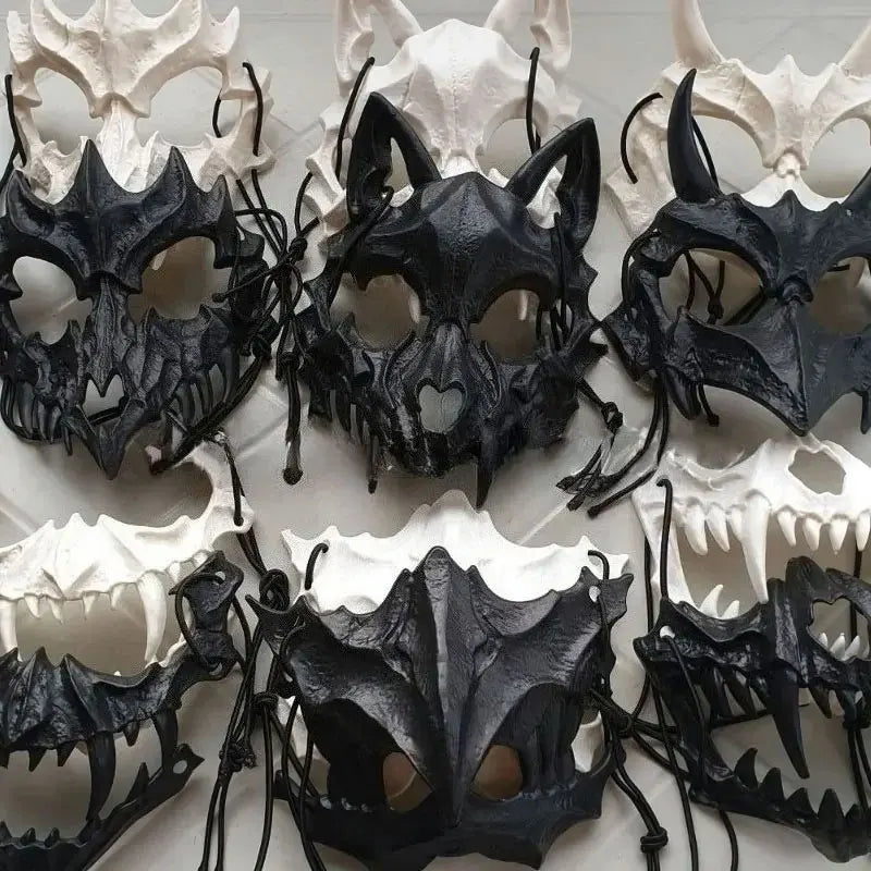 Horror Skull Mask with Long Teeth Demon Skeleton Cosplay Halloween Prop