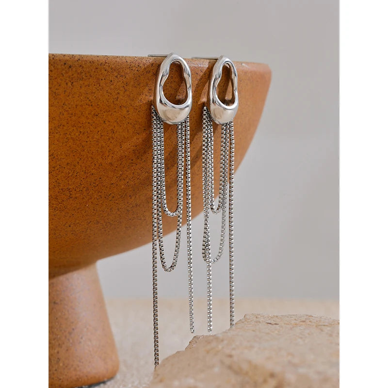 Geometric Tassel Chain Drop Dangle Earrings for Women - Waterproof Jewelry Gift