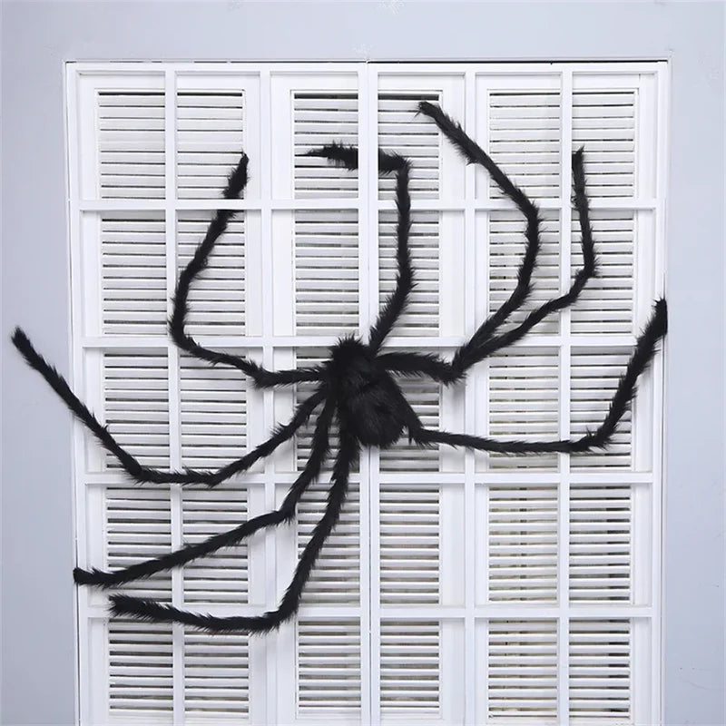 Giant Halloween Spider Web Decor with Plush Spider for Haunted House Outdoor Party