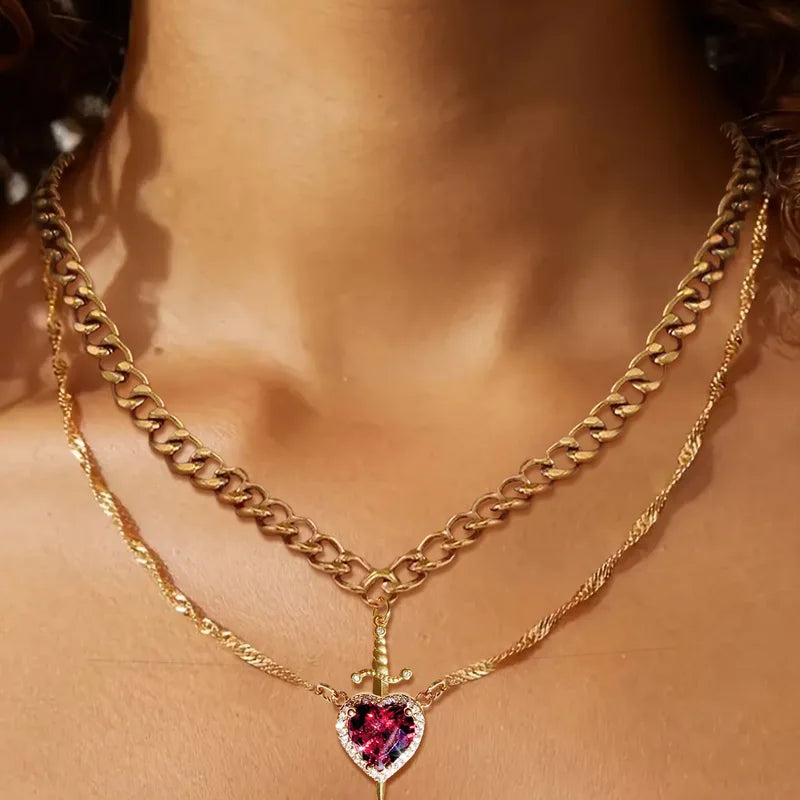 Heart and Sword Necklace Set for Couples - Romantic Valentine's Jewelry Gift