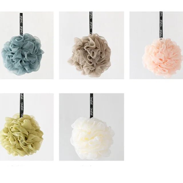 Colorful Mesh Shower Pouf with Loofah & Bath Ball - Soft & Gentle Skin Exfoliating